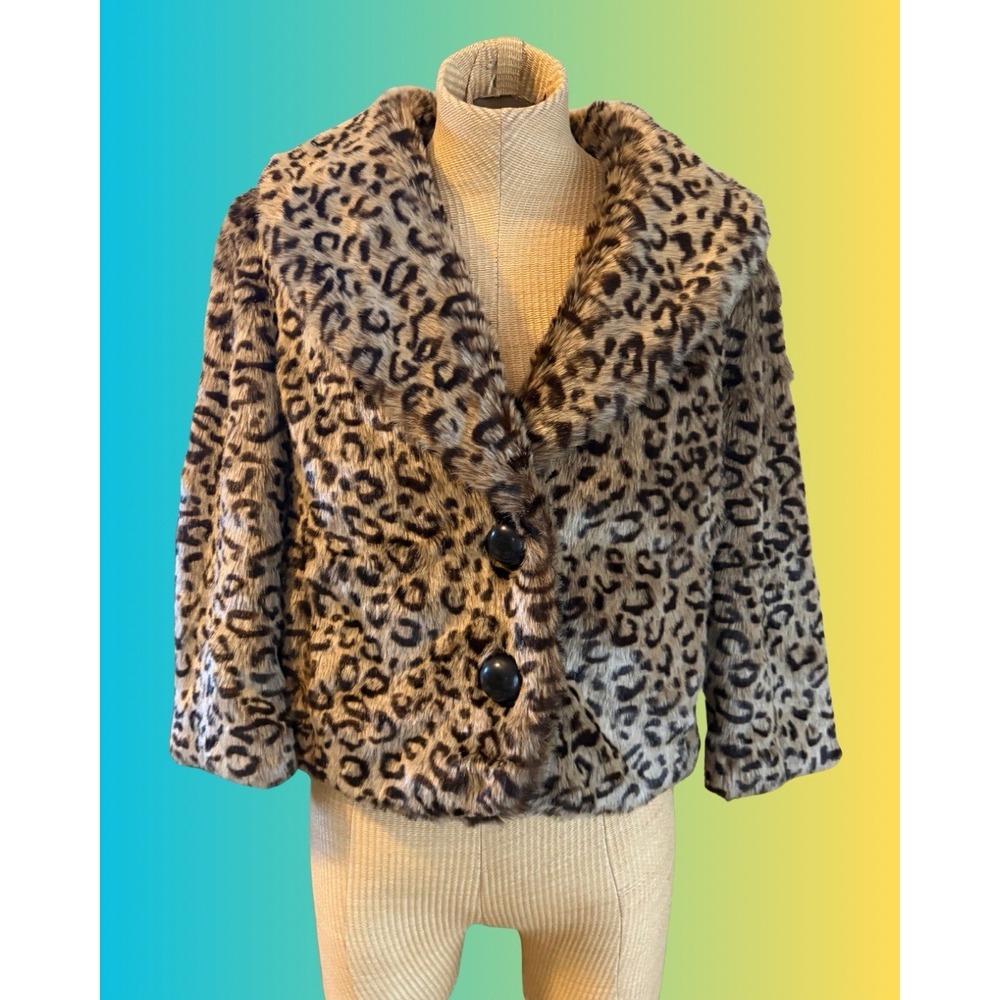 VTG Y2K Women's Large Forever 21 Cheetah Print Fur Mini Crop Jacket Mob Wife